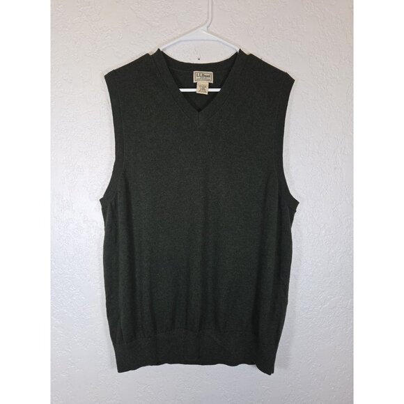 Vintage LL Bean Men's Wool Blend Sweater Vest Large Green Preppy V-Neck Pullover - Picture 1 of 4